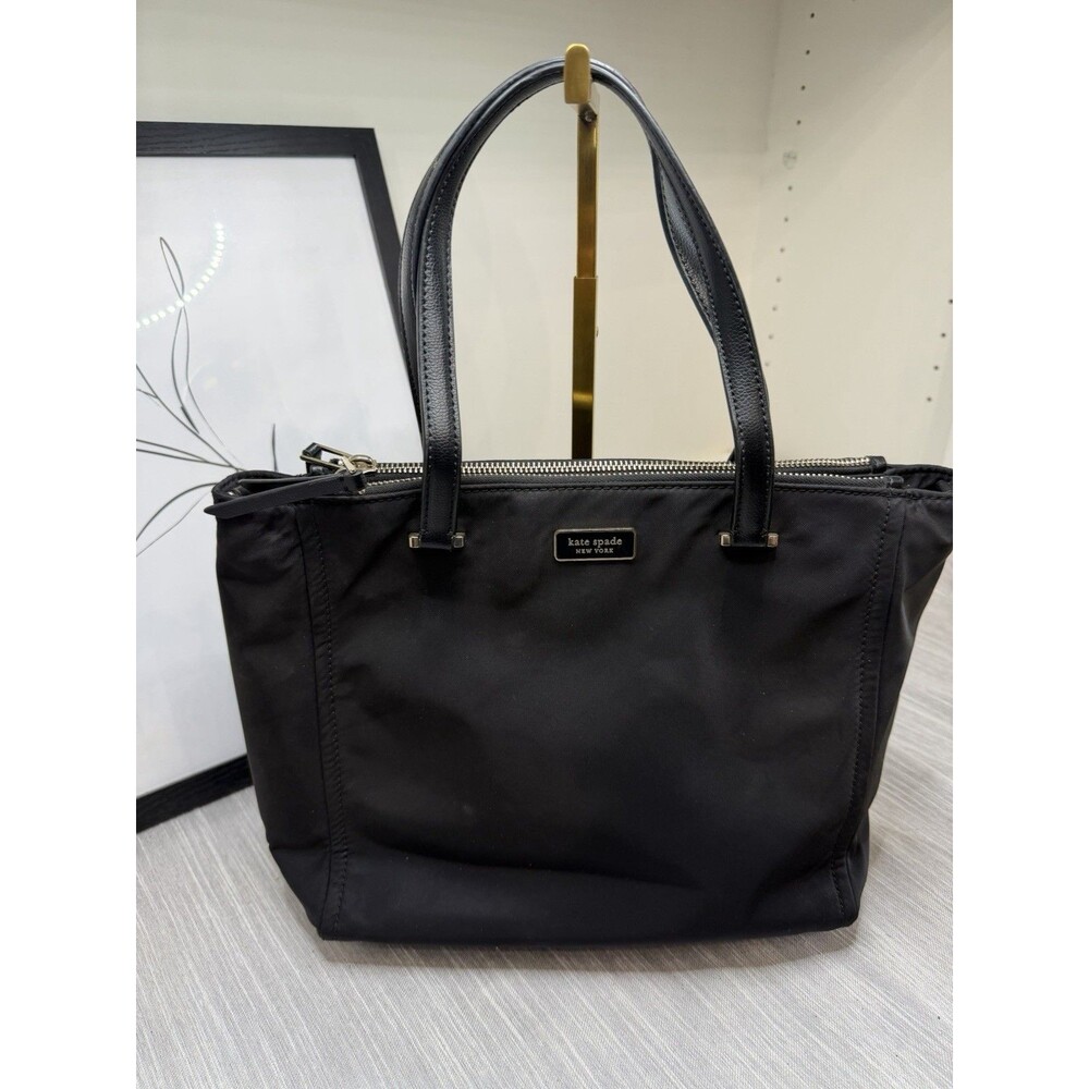 Kate Spade Nylon/Canvas Handbag Black Leather Straps Satchel